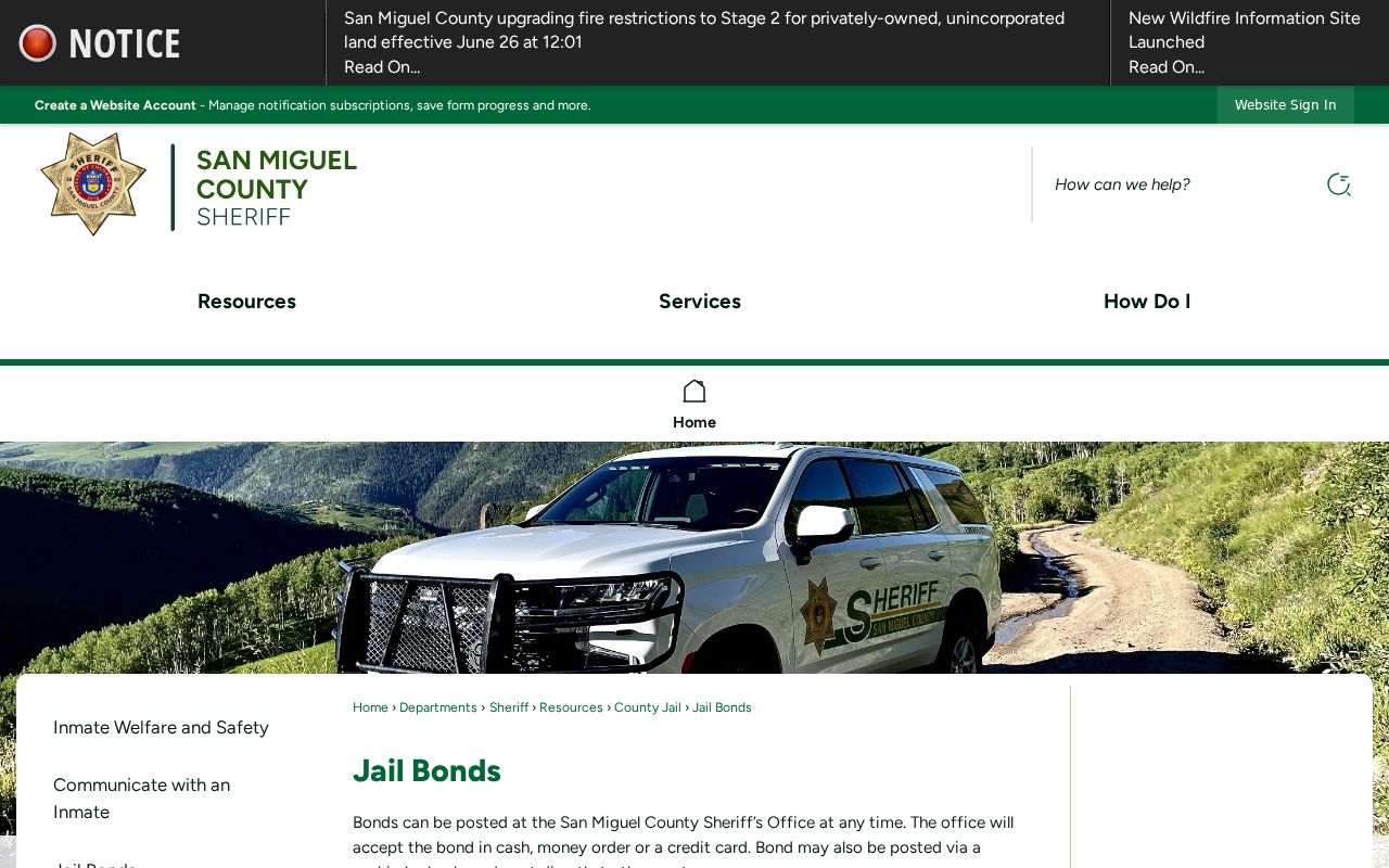 San Miguel County arrest records jail bonds page