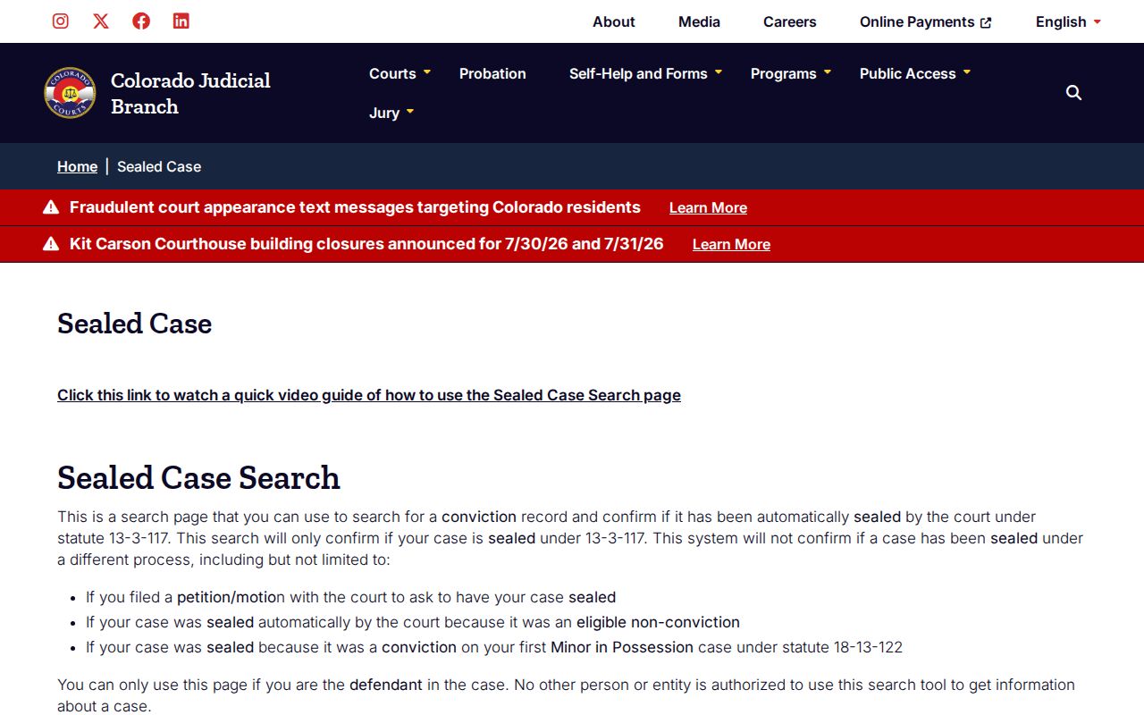 San Miguel County court dockets sealed case search