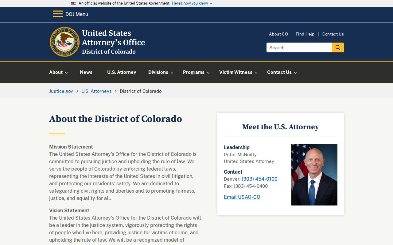 San Miguel County criminal court records U.S. Attorney District of Colorado page