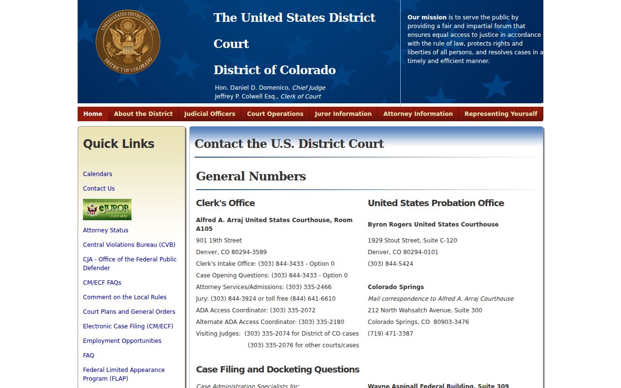 San Miguel County District Court comparison with federal District of Colorado contacts
