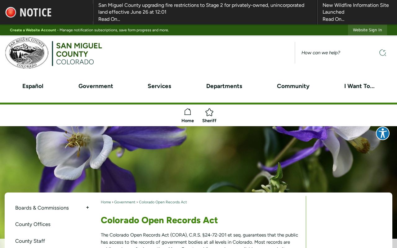 San Miguel County Court records and CORA public records access