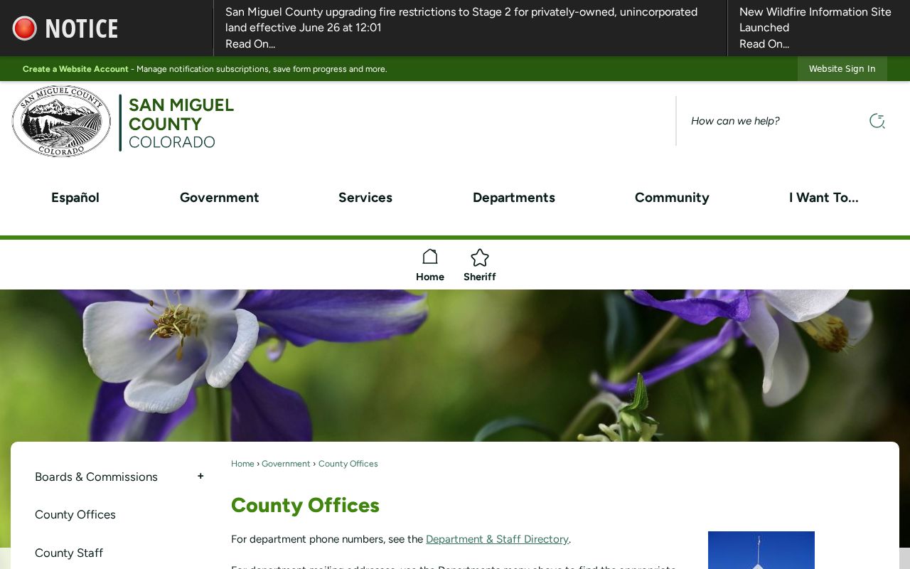 San Miguel County courthouse office list for court records users