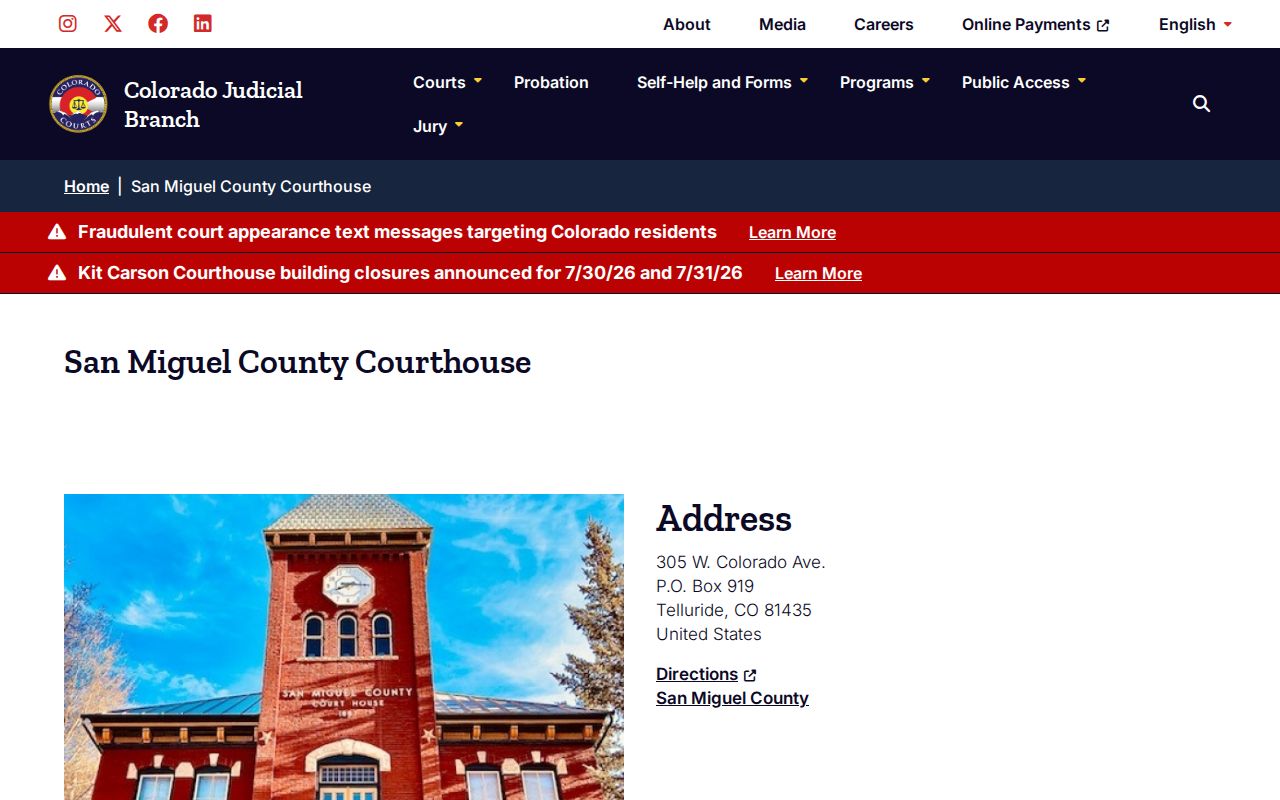 San Miguel County Court records courthouse location in Telluride