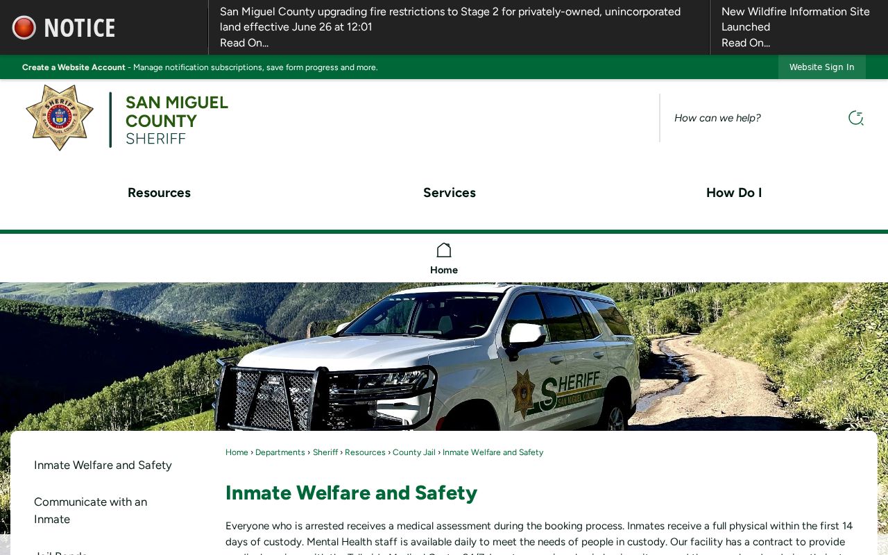San Miguel County inmate records welfare and safety information