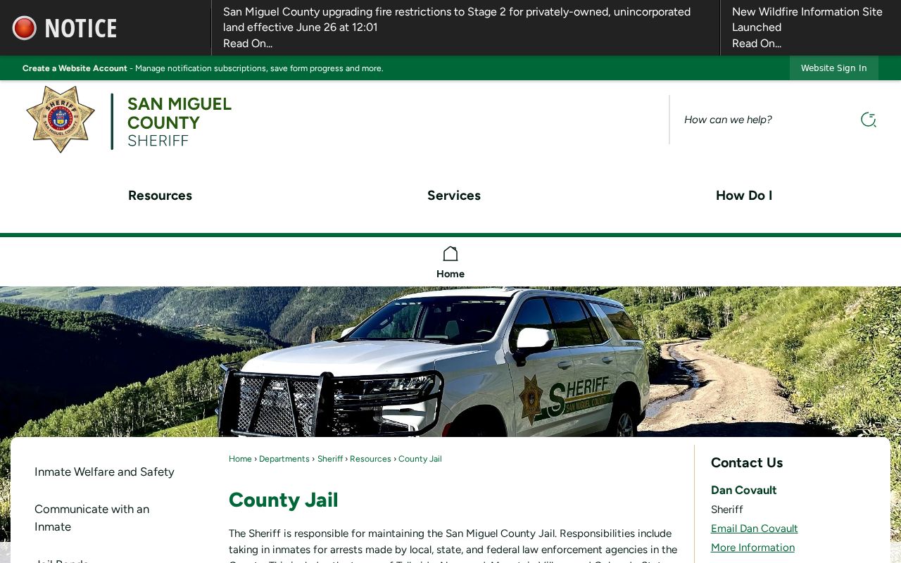 San Miguel County inmate records jail information page