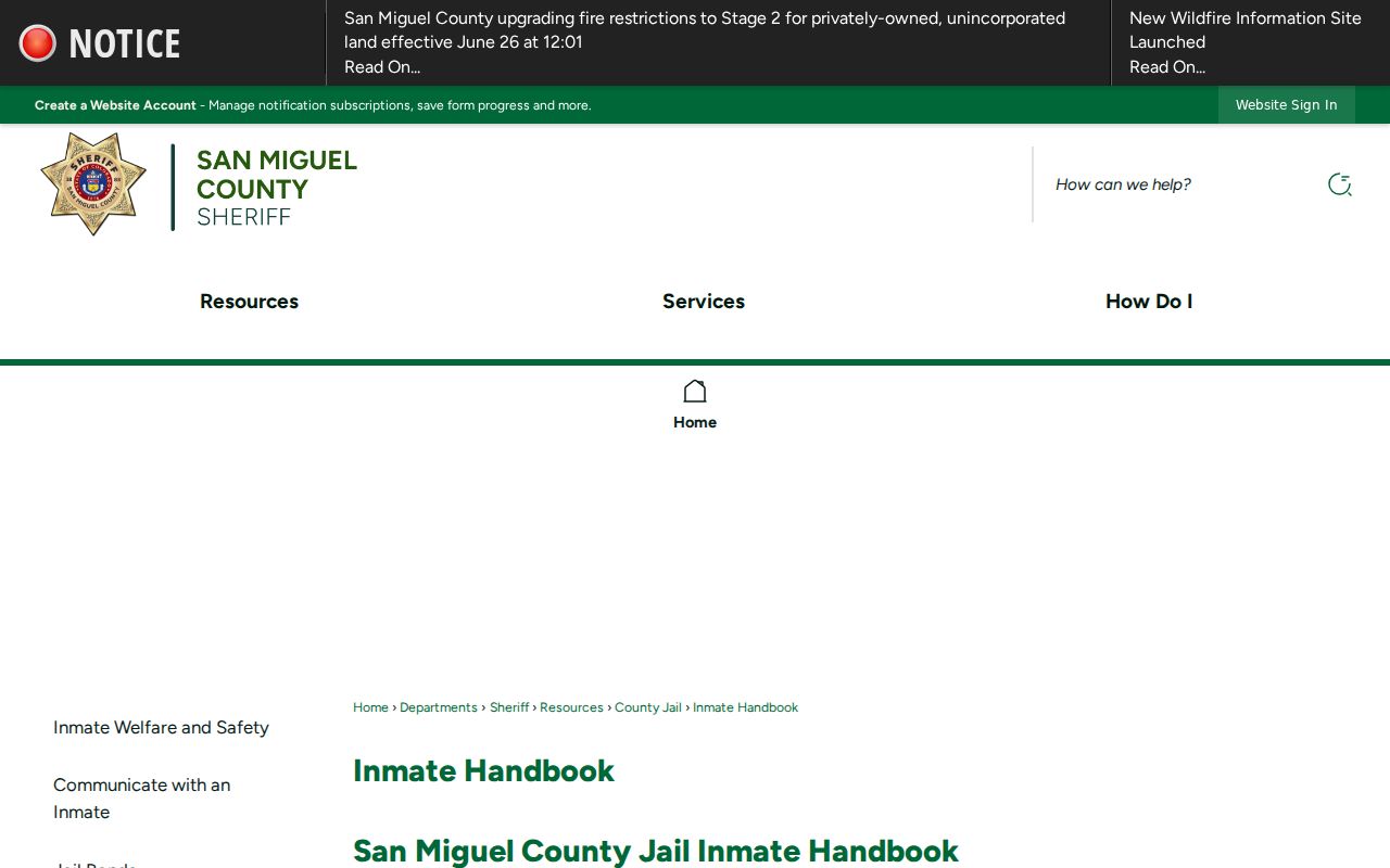 San Miguel County inmate records inmate handbook