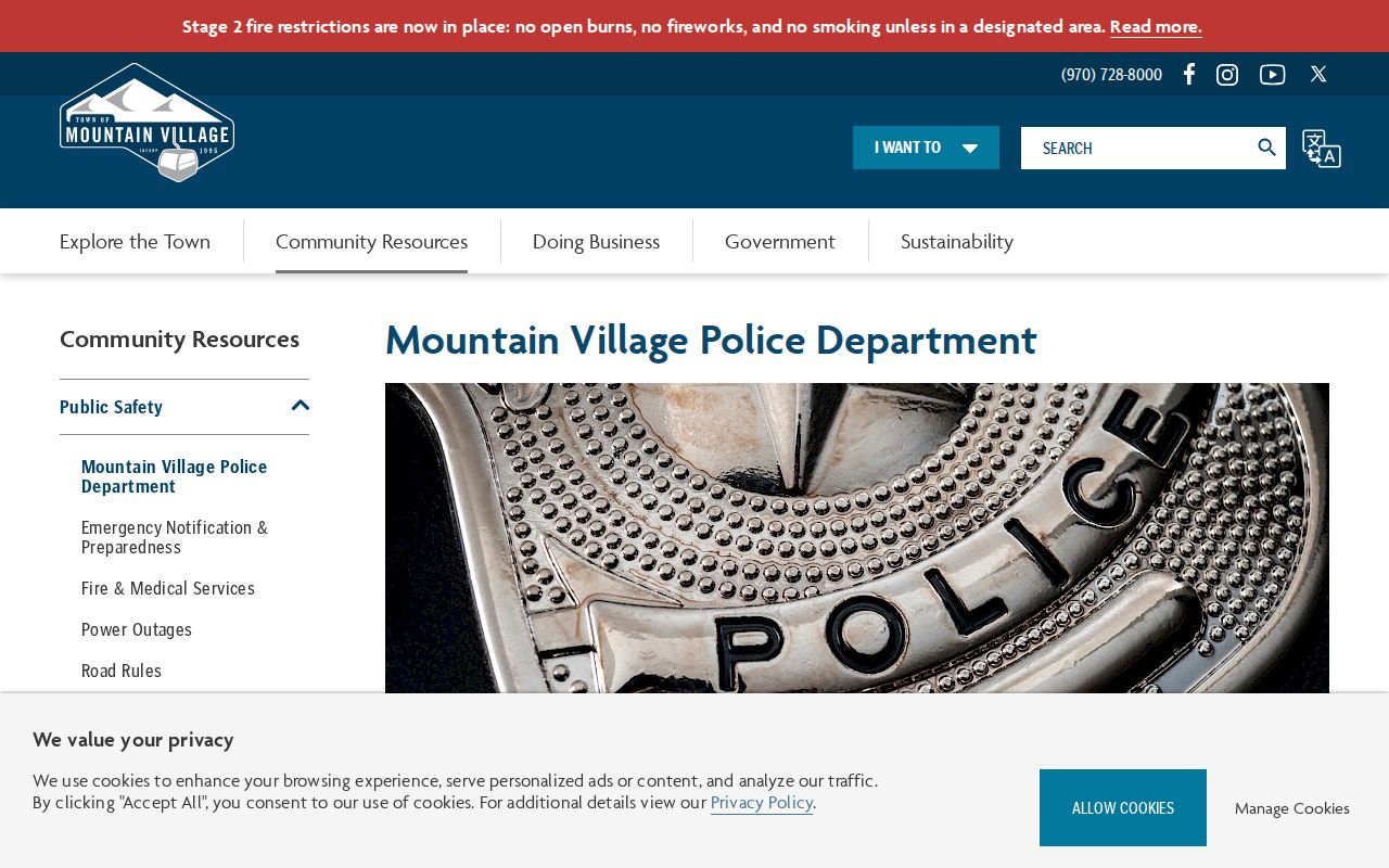 San Miguel County traffic court records Mountain Village Police Department