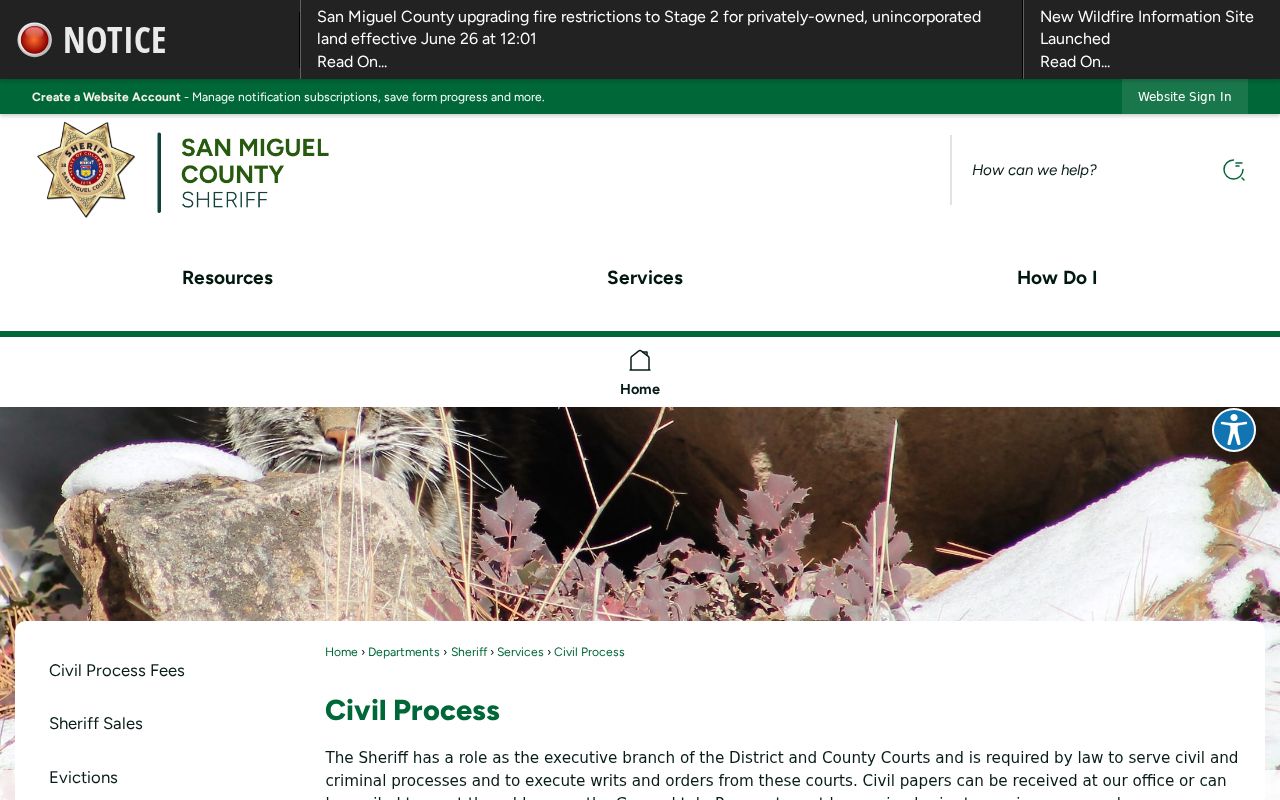 San Miguel County warrant records sheriff civil process