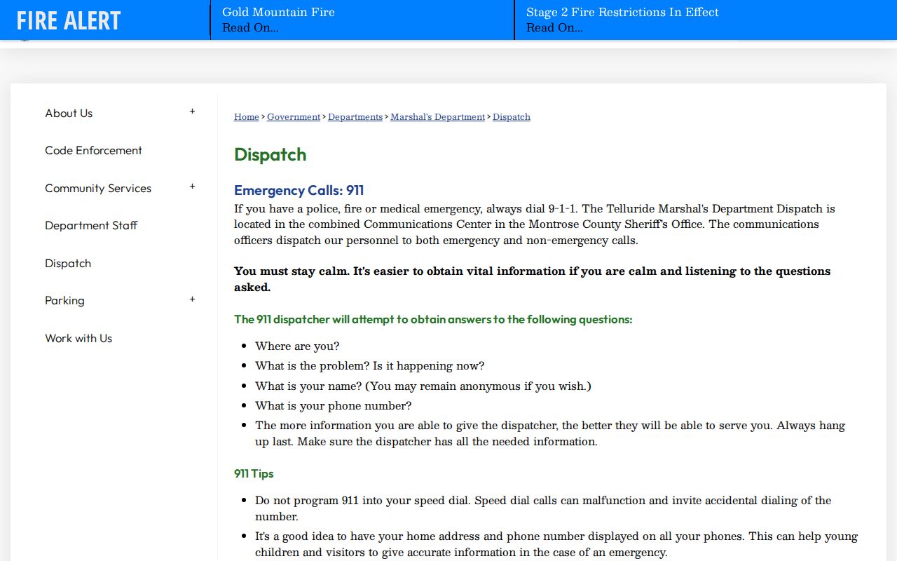 San Miguel County warrant records Telluride dispatch contacts